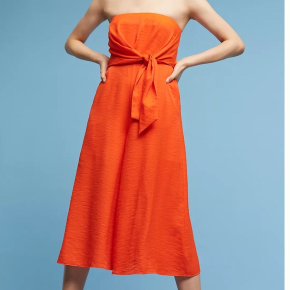 Maeve Pants - Anthropologie Maeve Brin Orange Strapless Crop Wide Leg Jumpsuit NWT 2